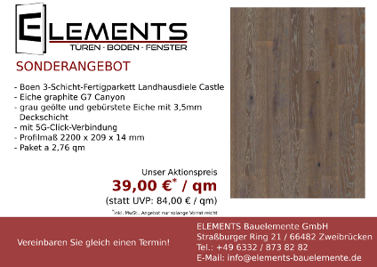 Boen 3-Schicht-Fertigparkett Landhausdiele Castle, 39,00 € inkl. MwSt pro qm, nur solange der Vorrat reicht